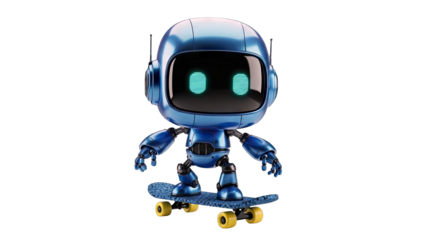 Blue Robot Skateboarder on White Background