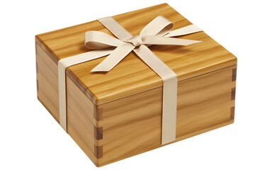 Golden paper gift box with ribbon isolated on white, a closed Christmas present package