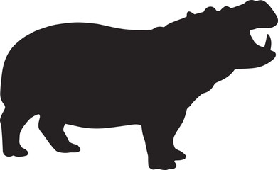 Roaring Hippopotamus Silhouette Side View – Open Mouth Hippo Vector Illustration, Isolated on Transparent Background