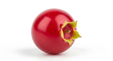 Single Vibrant Red Persimmon Fruit on White Background