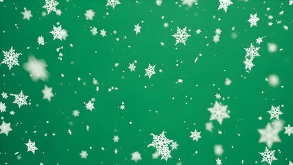 Falling snowflakes on a vibrant green background