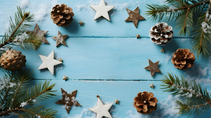 Christmas Background, Pine Cones, Stars, Snow, Festive Decor, Holiday Design, Winter Theme