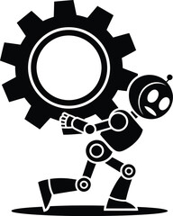 Obraz premium Robot diligently pushing a large gear symbolizing progress and mechanical effort