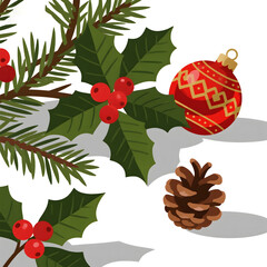 Christmas decoration, holly berries, pine cone, festive ornament, holiday design