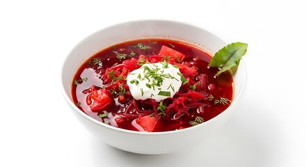 Traditional Ukrainian Borscht Soup with Sour Cream