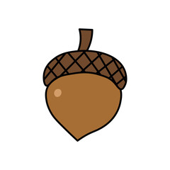 Acorn cartoon icon with black outline on white background.