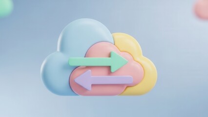 Pastel toned cloud data transfer with forward and backward arrows for digital connection
