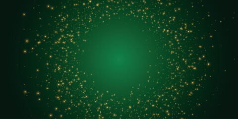 Christmas Glowing Golden Sparkle Frame on Green Background