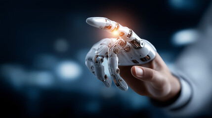 Faceless robotic hand holding technical support interface global networking assistance troubleshooting solutions system maintenance IT service digital performance optimization