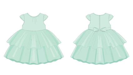 Elegant light green toddler dress with two tiered skirt and dainty bow illustration