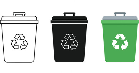 Recycling Trash Bin Icon Set – Eco Waste Container Vector Illustration