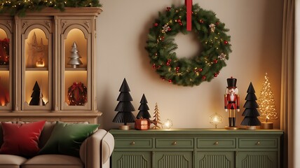 Cozy christmas decor and wreath