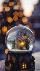 Christmas Festive Snow Globe with Miniature Winter Village Scene Decoration. Ai Generated Images