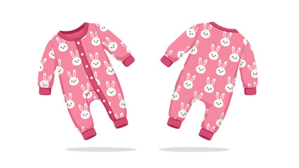 Adorable pink baby bunny romper, sweet toddler apparel, illustrated baby pajamas, comfy cotton sleepwear for infants and young children, delightful