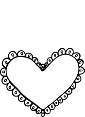 Vector line black heart with lace isolated on a white background.