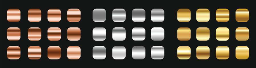Gradation gold silver bronze set vector metalic gradient collection