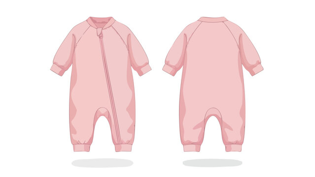 Adorable pink baby romper illustration offering front and back views perfect for design and fashion visuals