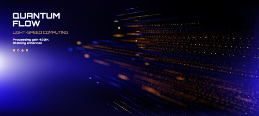 Quantum flow light-speed computing processing gain 420 stability enhanced vector illustration with data flow for technology background.