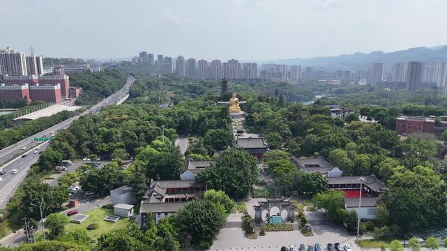 Huayan Temple Chongqing Aerial View - Scenic Tourist Area with City Skyline
