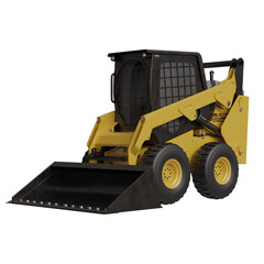 Small yellow loader equipment for construction and landscaping tasks functioning on job site