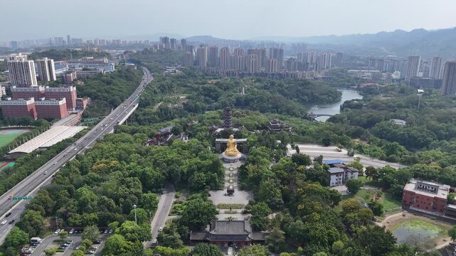 Huayan Temple Chongqing Aerial View with City Skyline