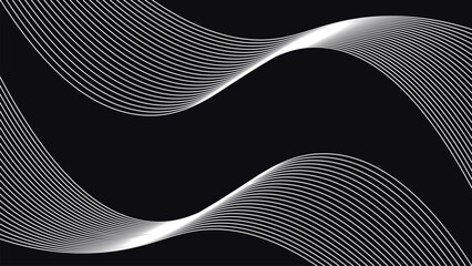 Abstract flowing curved wave lines on dark background