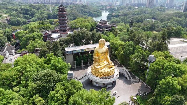Huayan Temple Chongqing - Golden Buddha Statue Aerial View