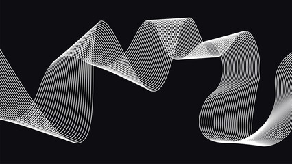 Dynamic abstract wave ribbon made of smooth geometric line curves, interlaced motion pattern flowing across a dark modern background