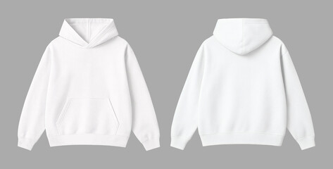 Blank White Oversized Hoodie Mockup Front and Back Views Isolated on Gray Background