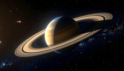 A detailed view of planet Saturn and its iconic rings in deep space with stars and nebulae
