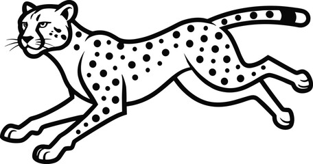 Running Cheetah Illustration – Isolated on Transparent Background Wild Sprinting Cheetah Line Art Vector