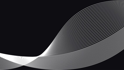 Elegant sweeping wave field created with smooth flowing linear curves and minimal geometric motion across a dark abstract background