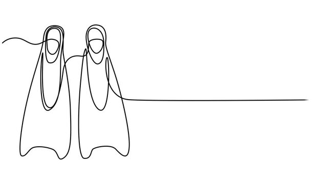 save - one time, One continuous line drawing wetsuit, swimsuit, regulator, oxygen, mask, snorkel goggle and fins. Water sport scuba diving equipment concept. Dynamic single line draw design vector 