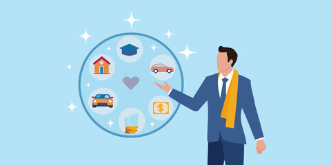 Financial advisor presenting options for home education car and future investments