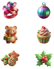 Naklejka premium set of Christmas decorations elements 3d plastic concept in transparent background