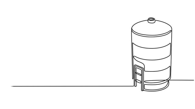 minimalist continuous one line drawing illustration of a realistic barrel, Oil barrel icon hand drawn with single one continuous line. Isolated vector illustration, can, animation, motion, video