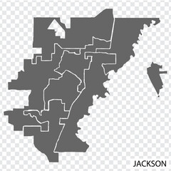 High Quality map Jackson is a city  of United States, with borders of the districts. Map Jackson of Mississippi for your web site design, app, UI. EPS10.