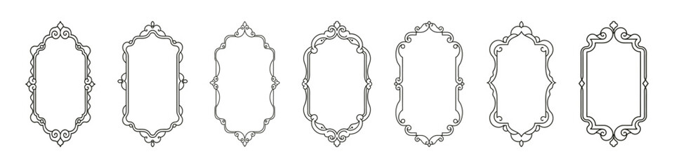 A collection of elegant vintage frames with ornate scrollwork and decorative borders, perfect for invitations, certificates, and labels.