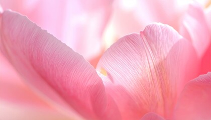 Close Up Macro Of Delicate Pink Tulip Petals Illuminated By Soft Sunlight Showing Intricate Veins...