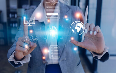 Technology fingerprint scan provides security. digital transformation change management,new technology big data and business process strategy, automate operation, customer service management.