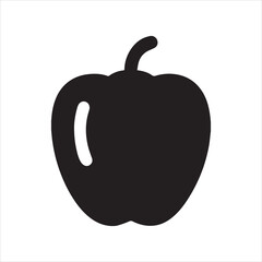 Illustration of a bell pepper with a stem in solid black color on a white isolated background icon