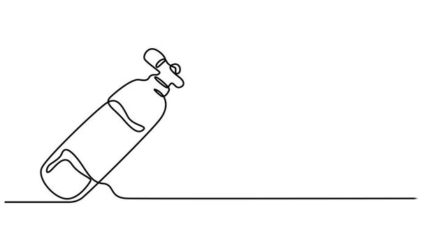 scuba cylinders continuous one line drawing animation, Animation of one line drawing of wetsuit, swimsuit, regulator, oxygen, mask, snorkel goggle, fins. Healthy sport scuba diving equipment concept.