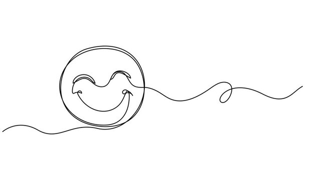 smile sticker continuous one line drawing animation, Emoticon. Laugh, cry, upset, love, smile, hearts. tears, love, tongue, sight, wink, emoji, mood, feelings concept. One line drawing animation.