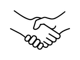 A simple line art icon of two hands shaking, symbolizing a handshake or agreement.