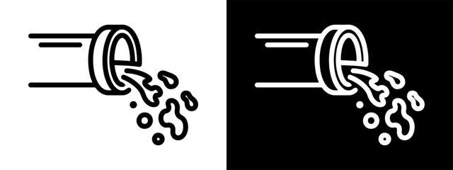 A set of sewage pipe icons, showing wastewater flowing out, in both line and inverse styles.