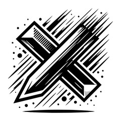 an X-shaped object with sharp edges in dynamic cutting motion vector image illustration