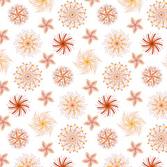 Colorful Hand-Drawn Fireworks Pattern on White Background