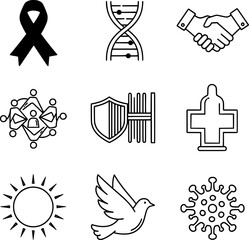 Essential health awareness icons supporting research and community care