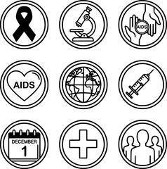 Stunning icons representing global AIDS awareness and medical research