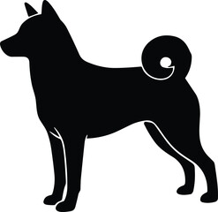 Shiba Inu Dog Silhouette Vector – Japanese Breed Outline Art with Curled Tail in Standing Pose on Transparent Background